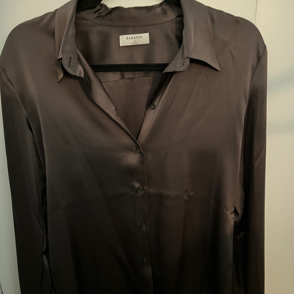 Aritzia Babaton Satin Industry Shirt in Rich Mocha Brown - Worn Once - Picture 6 of 8